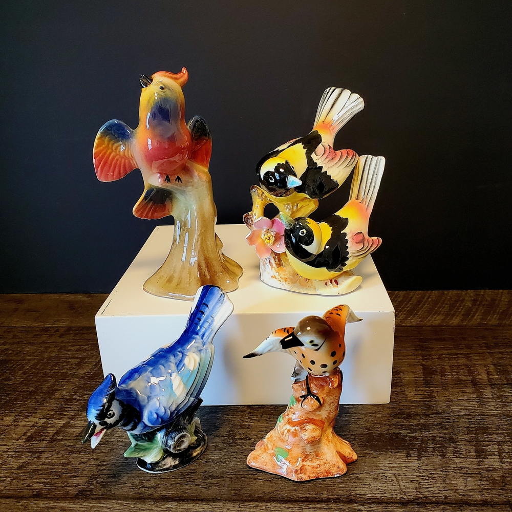 Vintage Multicolor Ceramic Bird Figurines Japan